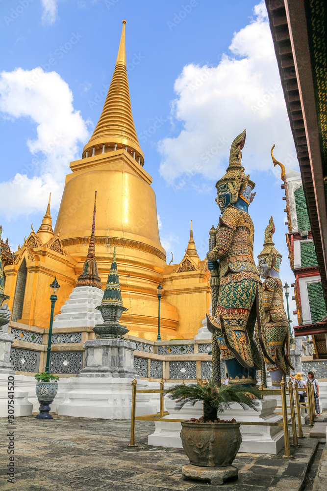 Grand palace and Wat phra keaw or Temple of the Emerald Buddha  is one of the most important Buddhist temples, Bangkok, Thailand 