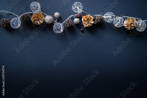 christmas wreath on black background and place for your text