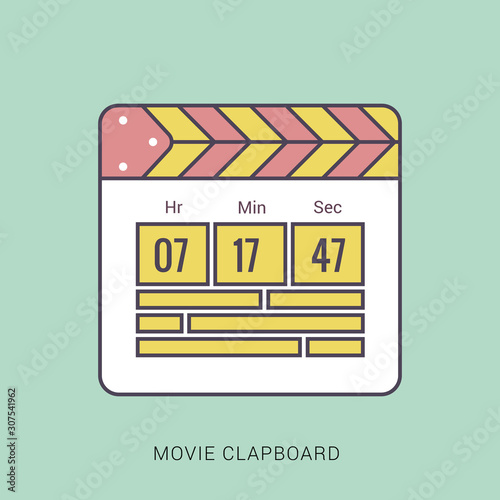Movie Clapper board icon vector illustration. Red and green color with outline concept.