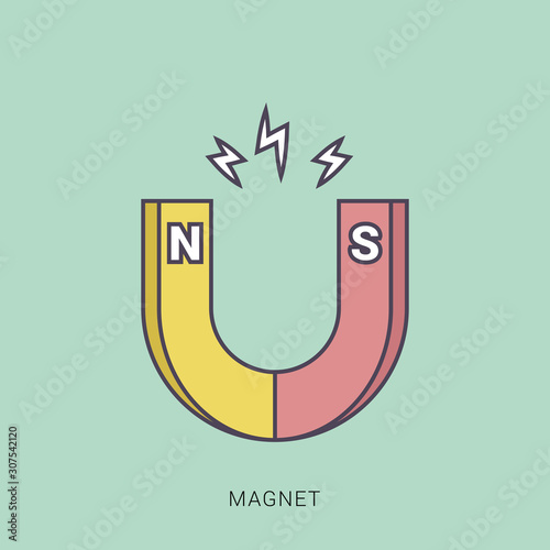 Magnet with Magnetic Power Isolated on White Background. Red and green color with outline concept.