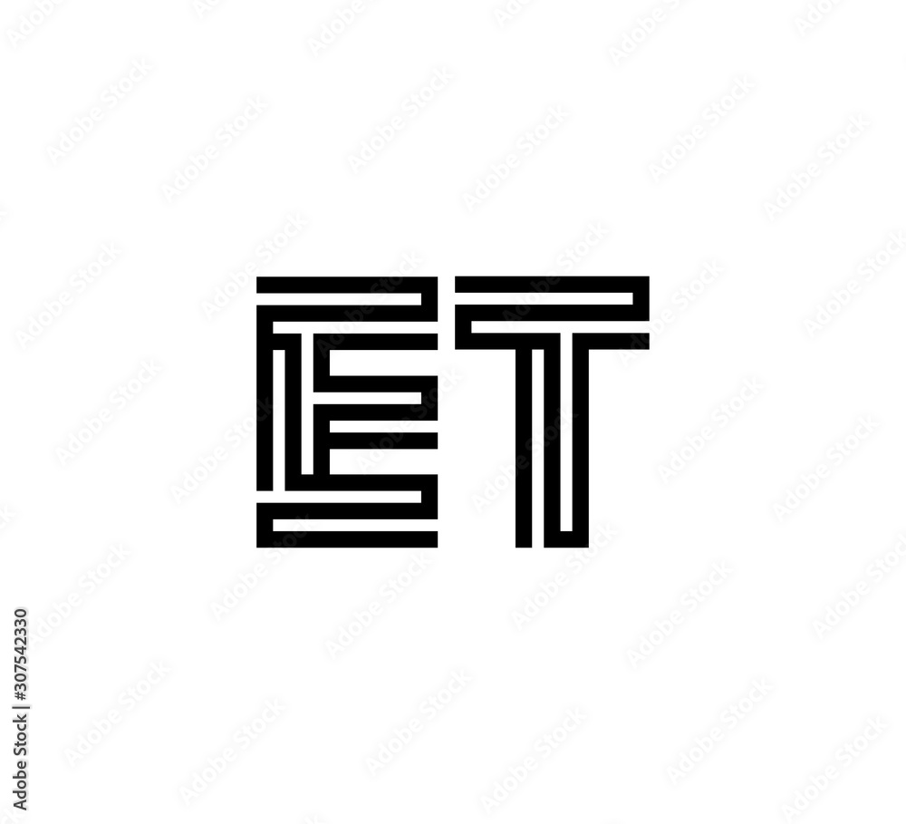 Initial two letter black line shape logo vector ET Initial two letter black line shape logo vector ET