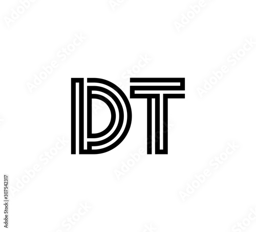 Initial two letter black line shape logo vector DT