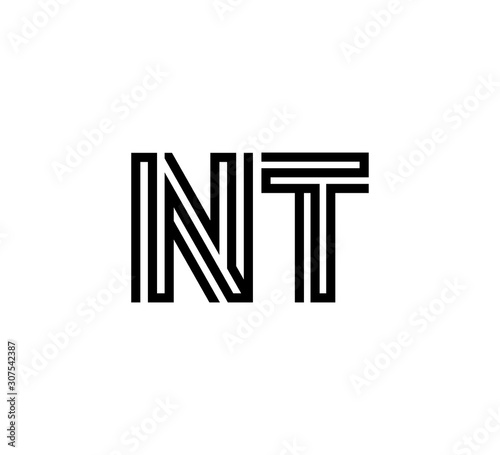 Initial two letter black line shape logo vector NT