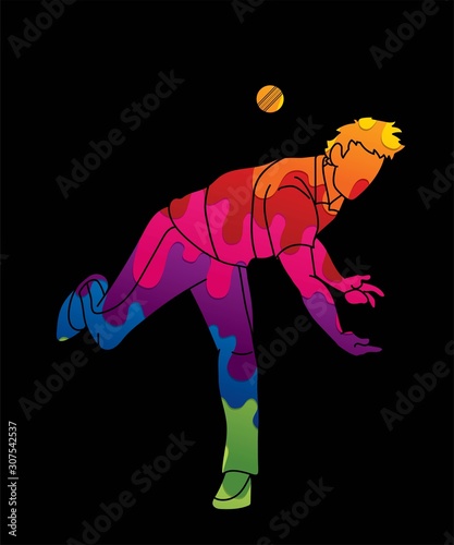Cricket player action cartoon sport graphic vector.
