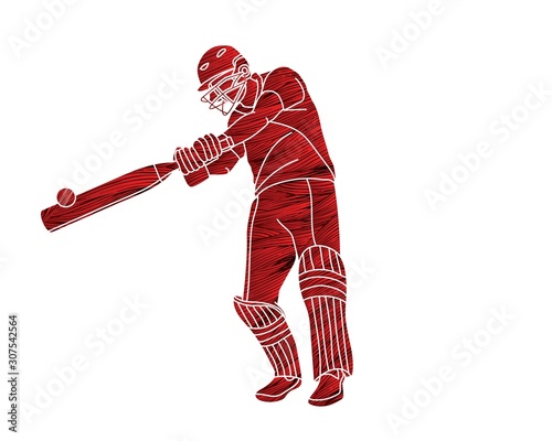 Cricket player action cartoon sport graphic vector.