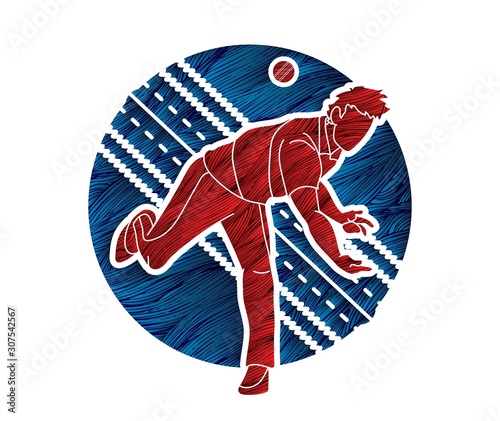 Cricket player action cartoon sport graphic vector.