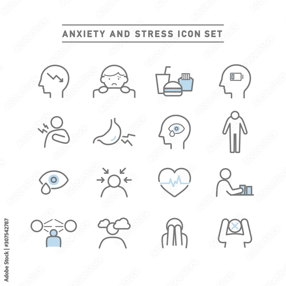 Fototapeta premium ANXIETY AND STRESS ICON SET