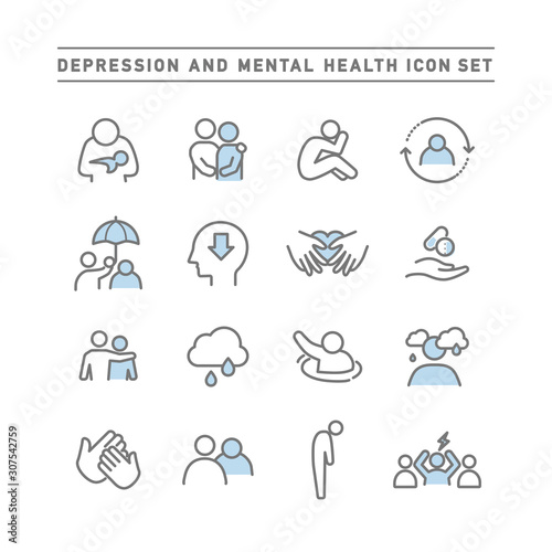 DEPRESSION AND MENTAL HEALTH ICON SET