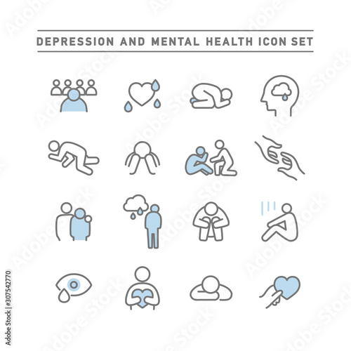 DEPRESSION AND MENTAL HEALTH ICON SET