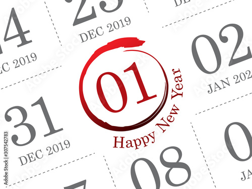 Close up of first day of the year 2020 on diary calendar.