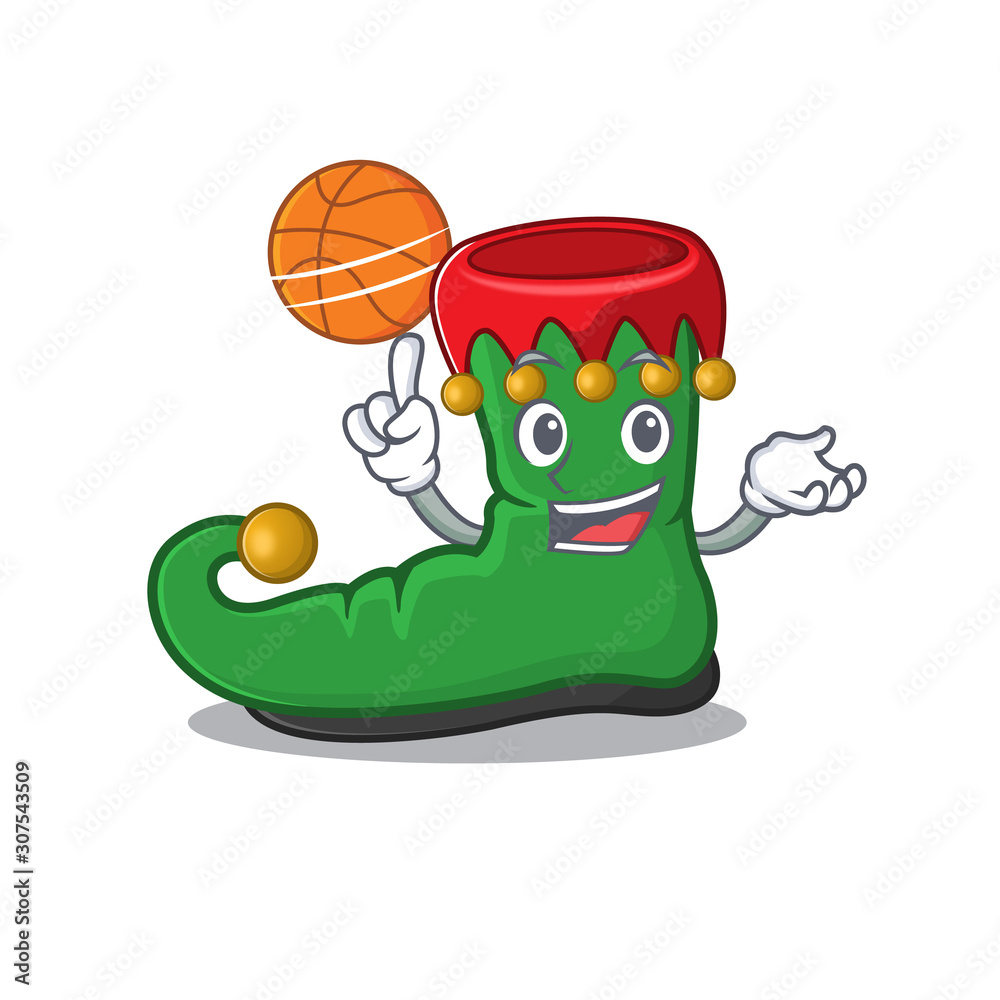 Mascot of elf shoes cartoon character style with basketball Stock Vector |  Adobe Stock