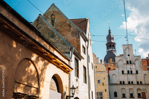 Old town Three Brothers building in Riga, Latvia photo