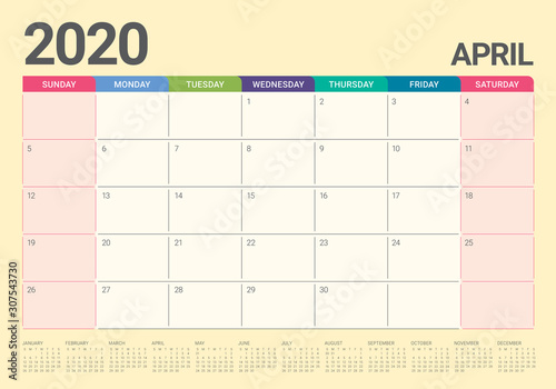 April 2020 desk calendar vector illustration