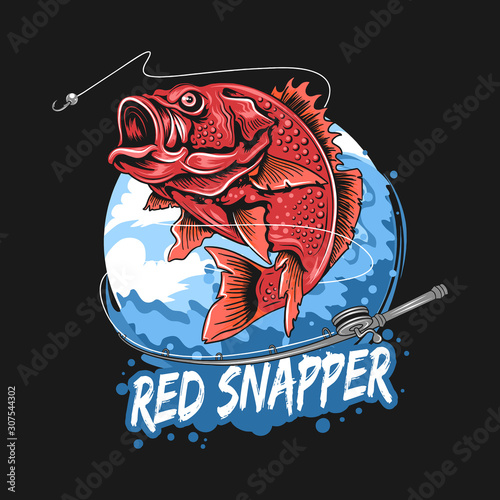 FISH RED SNAPPER BASS FISHERMAN ARTWORK VECTOR