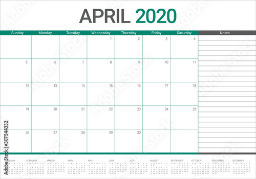 April 2020 desk calendar vector illustration