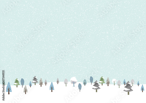 冬：雪景色　雪　森　森林　林　木　大木　木々　積雪　空　フレーム