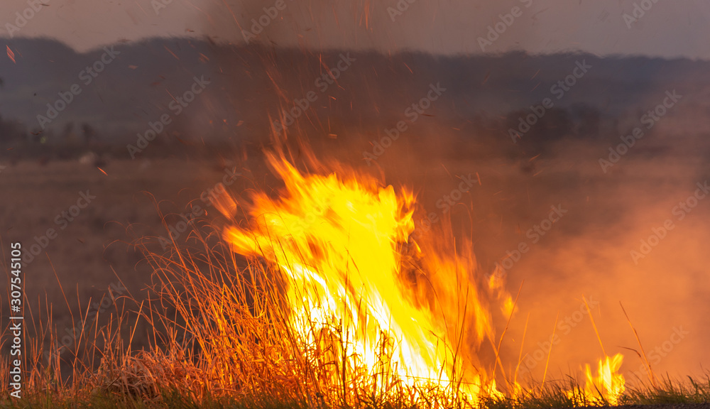 Flames and fire by the highway in Brazil