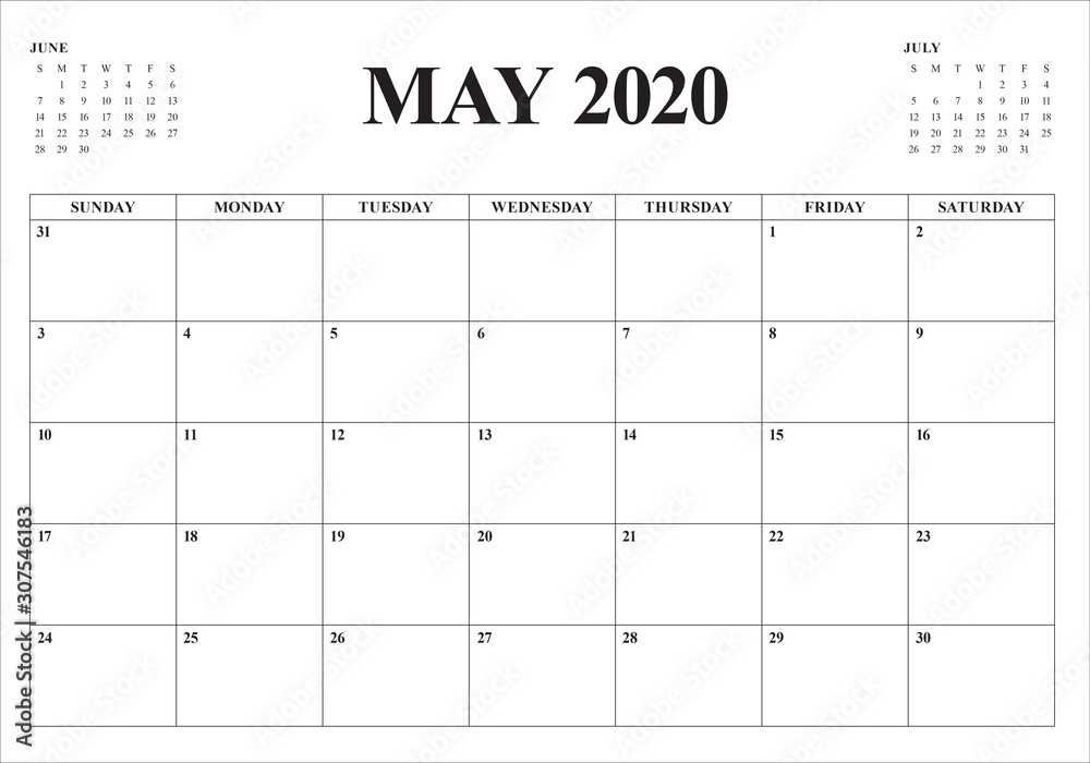 May 2020 desk calendar vector illustration - obrazy, fototapety, plakaty 