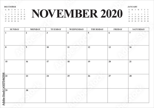November 2020 desk calendar vector illustration
