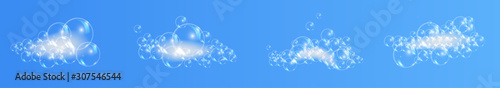 Bath foam soap with bubbles isolated vector illustration on transparent background. Set of shampoo and soap foam lather vector illustration.