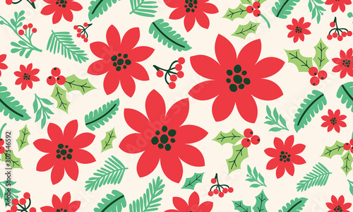 Cute red flower art  seamless floral pattern.