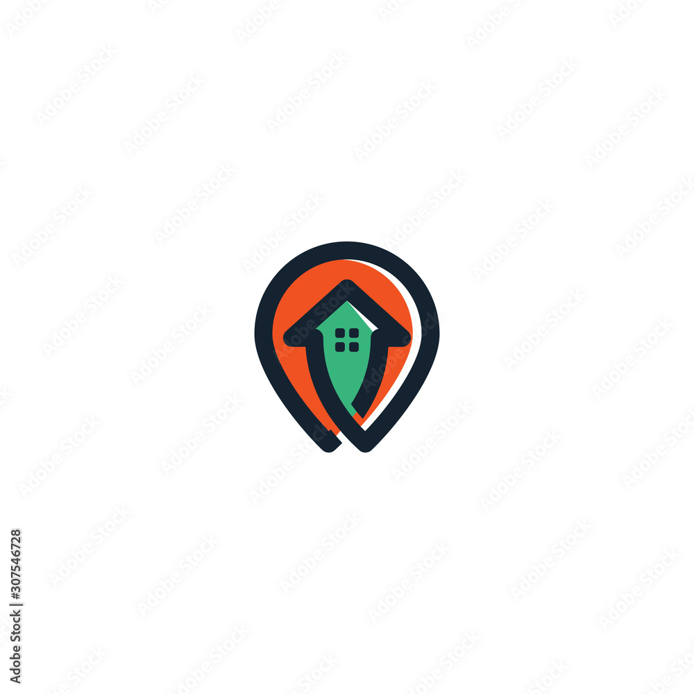 Combination of home and locations pin logo design vectors unique Combination of home and locations pin logo design vectors unique