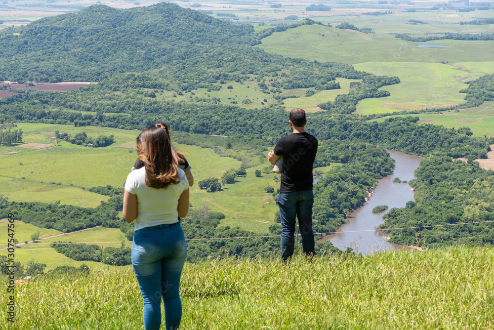 People in the natural park and lookout of Cerro Chapadão city of Jaguari RS Brazil