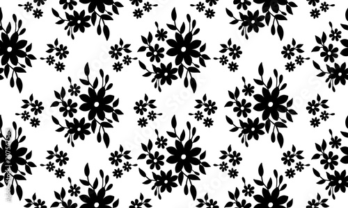 Black flower silhouette  abstract floral pattern background.