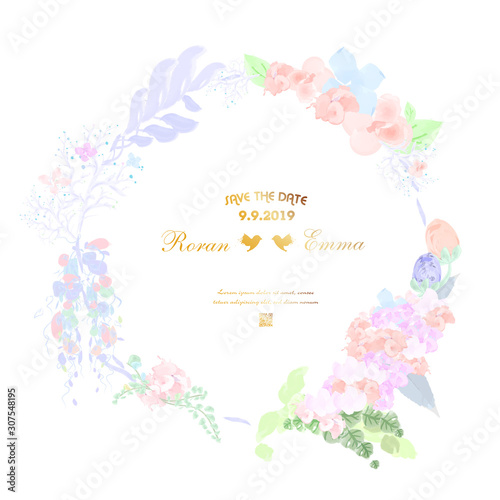 Vintage Floral Greeting Card flowers frame in watercolor style.