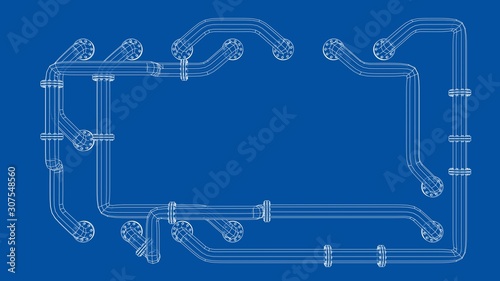 Banner is entangled in pipes with flanges. Vector