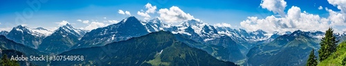 Switzerland, Panoramic view on green Alps and Grindelwald valley from Schynige Platte