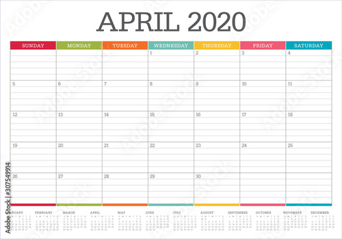 April 2020 desk calendar vector illustration