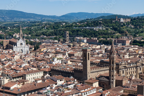 The Bargello (Palazzo del Bargello) and the Badia Fiorentina with the Basilica of Santa Croce in Florence