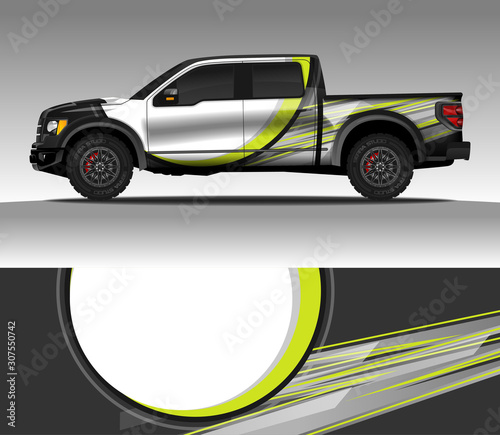 Car wrap decal design vector, for advertising or custom livery WRC style, race rally car vehicle sticker and tinting custom. 4x4 ford Raptor double cabin.