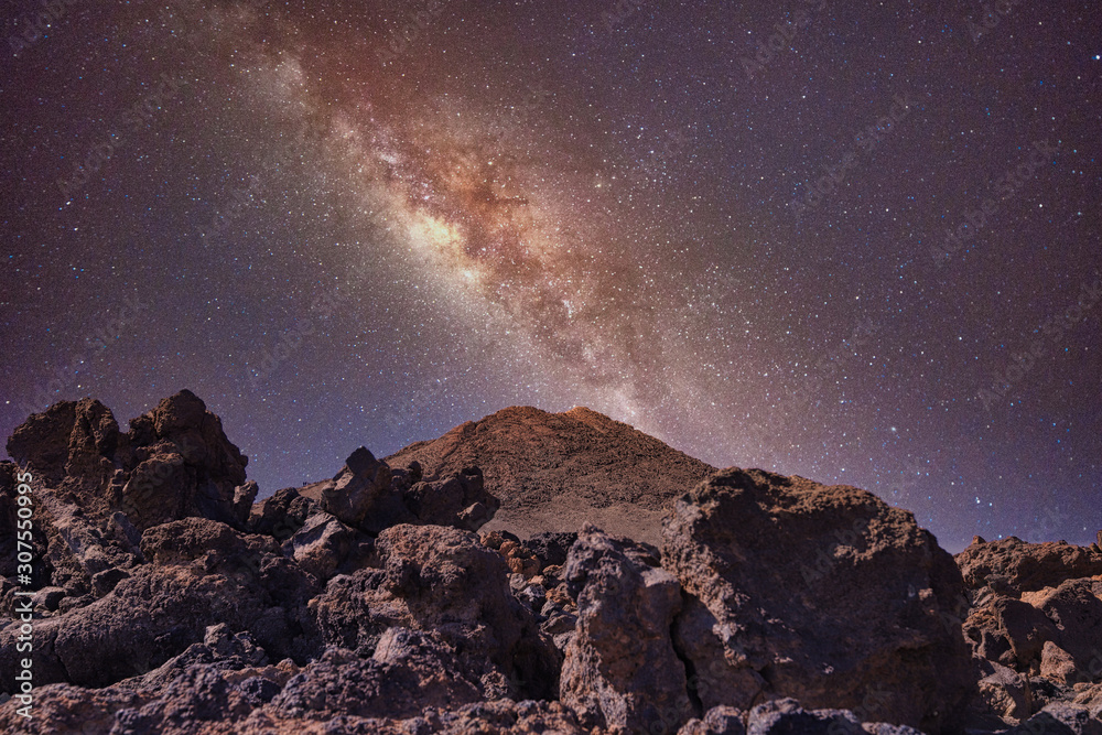 Starry sky in the mountains of Volcano Teide