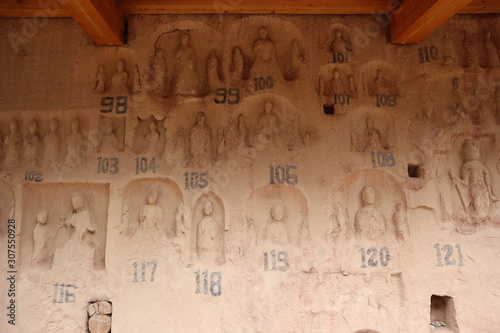 Buddhist sculpture in Bingling Temple and grottoes,Yongjing, Gansu Province, China.UNESCO World heritage site.(Silk Roads: the Routes Network of Chang'an-Tianshan Corridor) photo