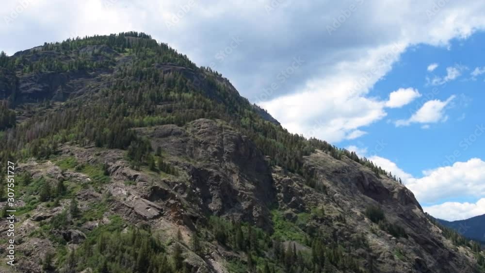 Ouray scenic Million Dollar Highway 550 road in Colorado summer with mountain peak in slow motion driving pov panning Ouray scenic Million Dollar Highway 550 road in Colorado summer with mountain peak in slow motion driving pov panning