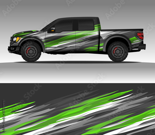 Car wrap decal design vector, for advertising or custom livery WRC style, race rally car vehicle sticker and tinting custom. 4x4 ford Raptor double cabin.
