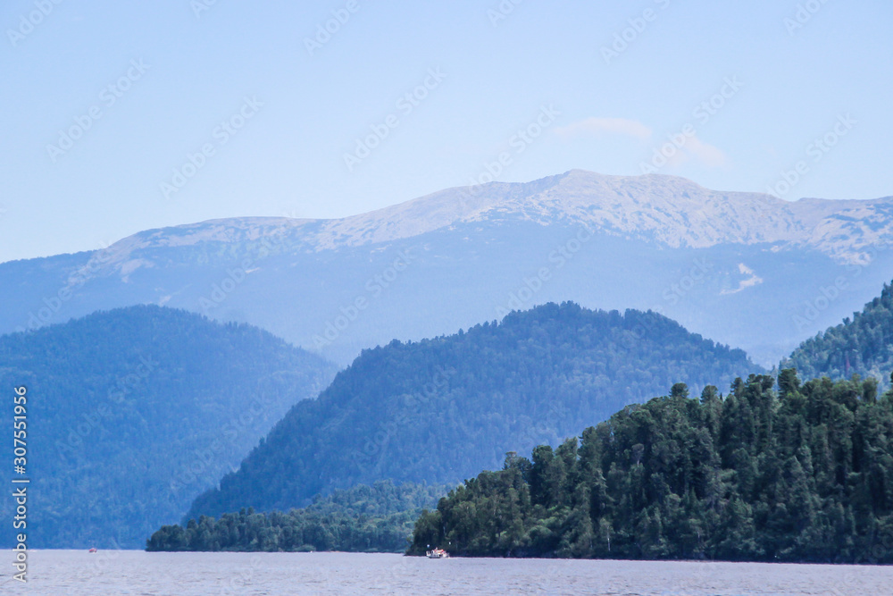 Altay Chemal beautiful mountains, green trees, pines, breathtaking views, landscapes and panoramas Russia