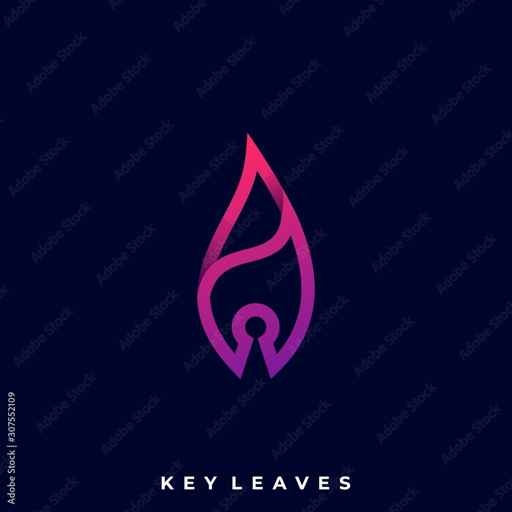 Leaf Key Line Art Illustration Vector Design Template Leaf Key Line Art Illustration Vector Design Template