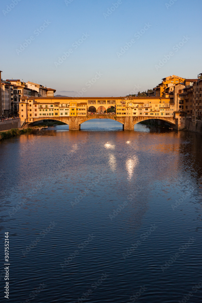 Vertical Crop of Ponte Vecchio at Sunset in Florence Italy