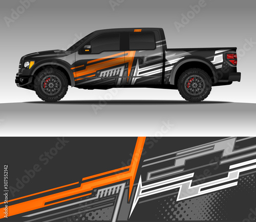 Car wrap decal design vector  for advertising or custom livery WRC style  race rally car vehicle sticker and tinting custom. 4x4 ford Raptor double cabin.