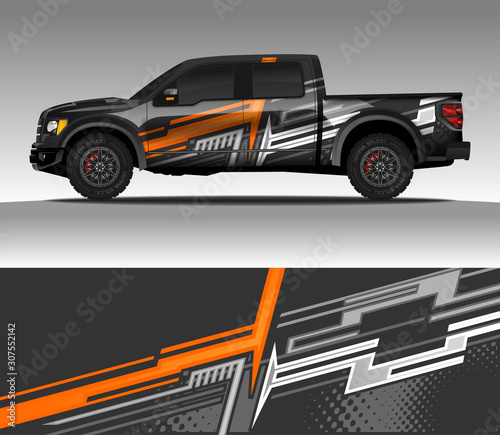 Car wrap decal design vector, for advertising or custom livery WRC style, race rally car vehicle sticker and tinting custom. 4x4 ford Raptor double cabin.