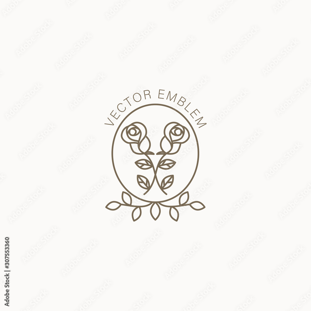 Rose vector emblem design template in simple line style Rose vector emblem design template in simple line style