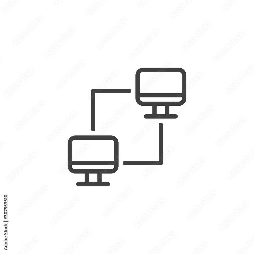 Connected computers line icon. linear style sign for mobile concept and web design. Computer network connection outline vector icon. Symbol, logo illustration. Vector graphics Connected computers line icon. linear style sign for mobile concept and web design. Computer network connection outline vector icon. Symbol, logo illustration. Vector graphics