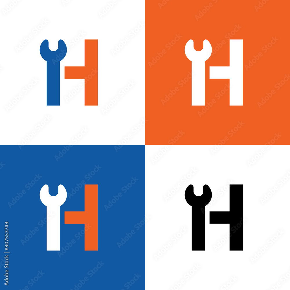 Letter H And Wrench Logo Design, Vector Illustration Stock Vector 