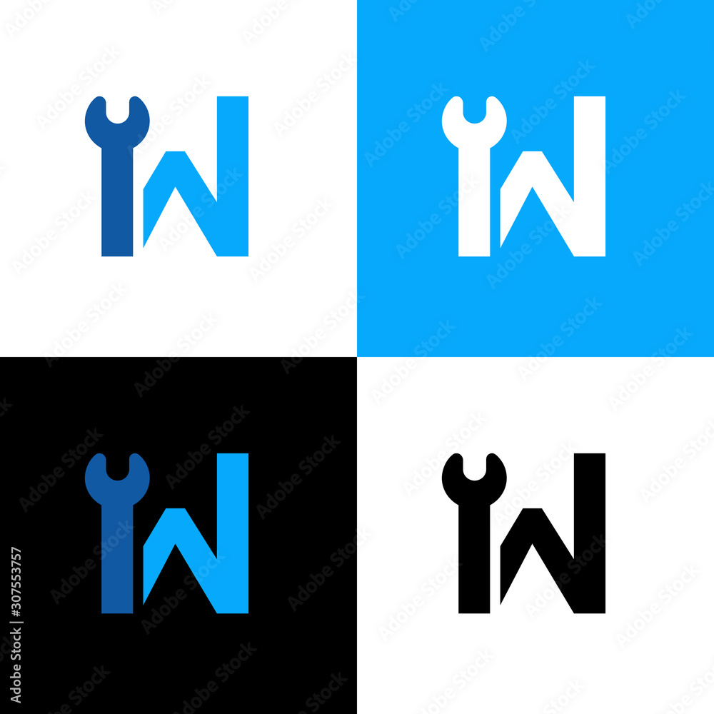 Initial letter W and wrench, vector logo icon design template Stock ...