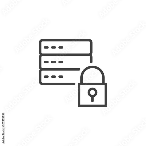 Data server protection line icon. linear style sign for mobile concept and web design. Database security lock outline vector icon. Symbol, logo illustration. Vector graphics