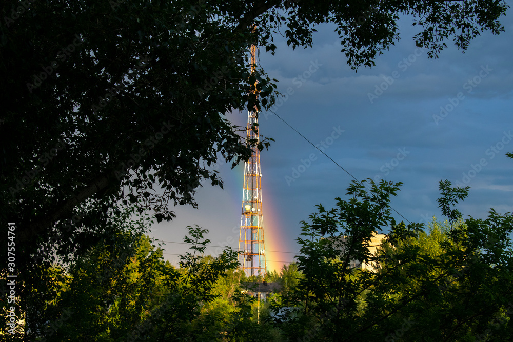 Obraz premium tv tower and rainbow