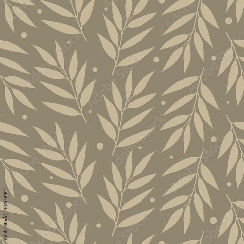 Vector seamless pattern with branches and leaves; floral abstract background for fabric, wallpaper, wrapping paper, textile, web design.
